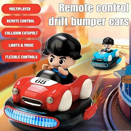 2 Pcs RC Bumper Car Set with Knockout Charaters Music and Lights - Tafeen Toys
