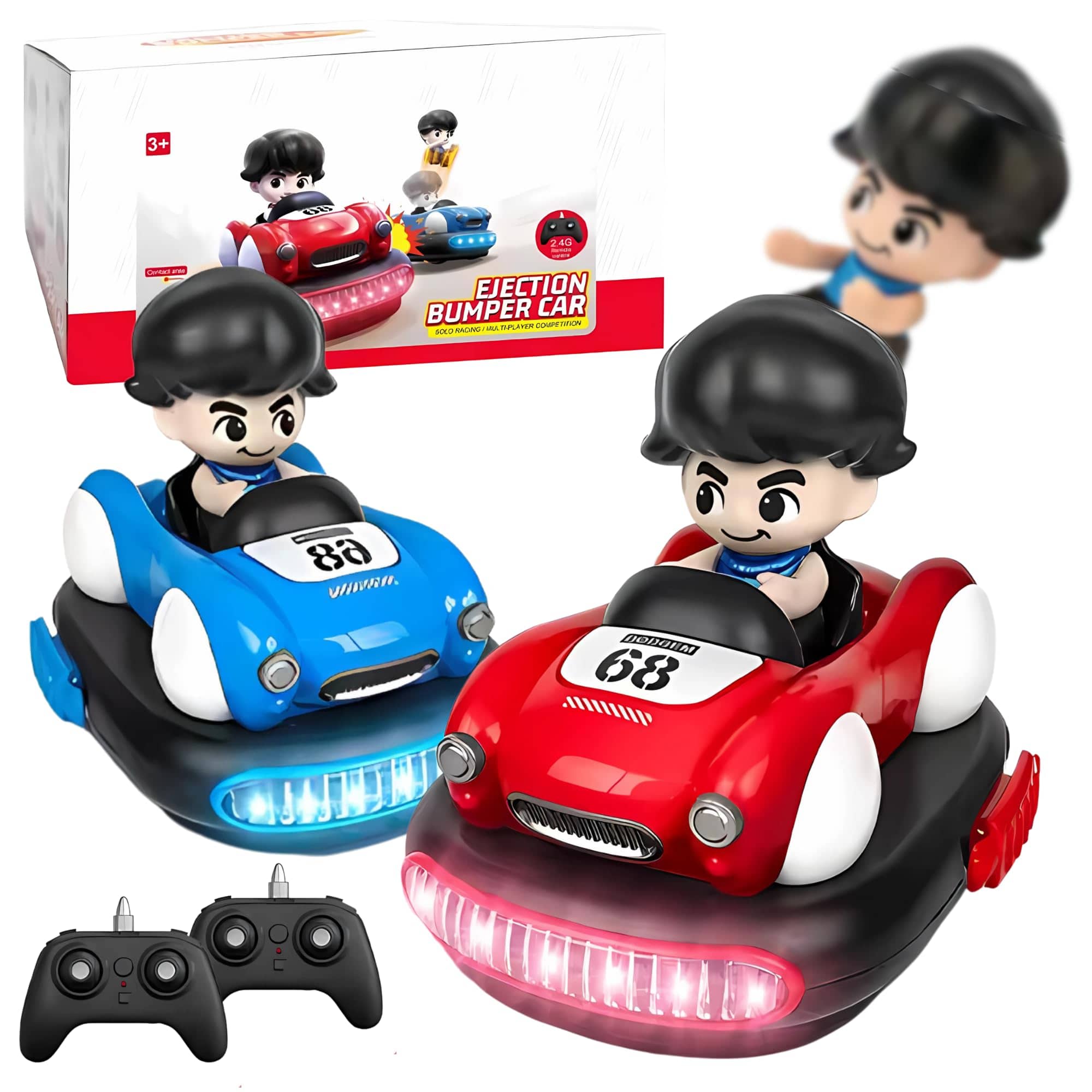 2 Pcs RC Bumper Car Set with Knockout Charaters Music and Lights - Tafeen Toys