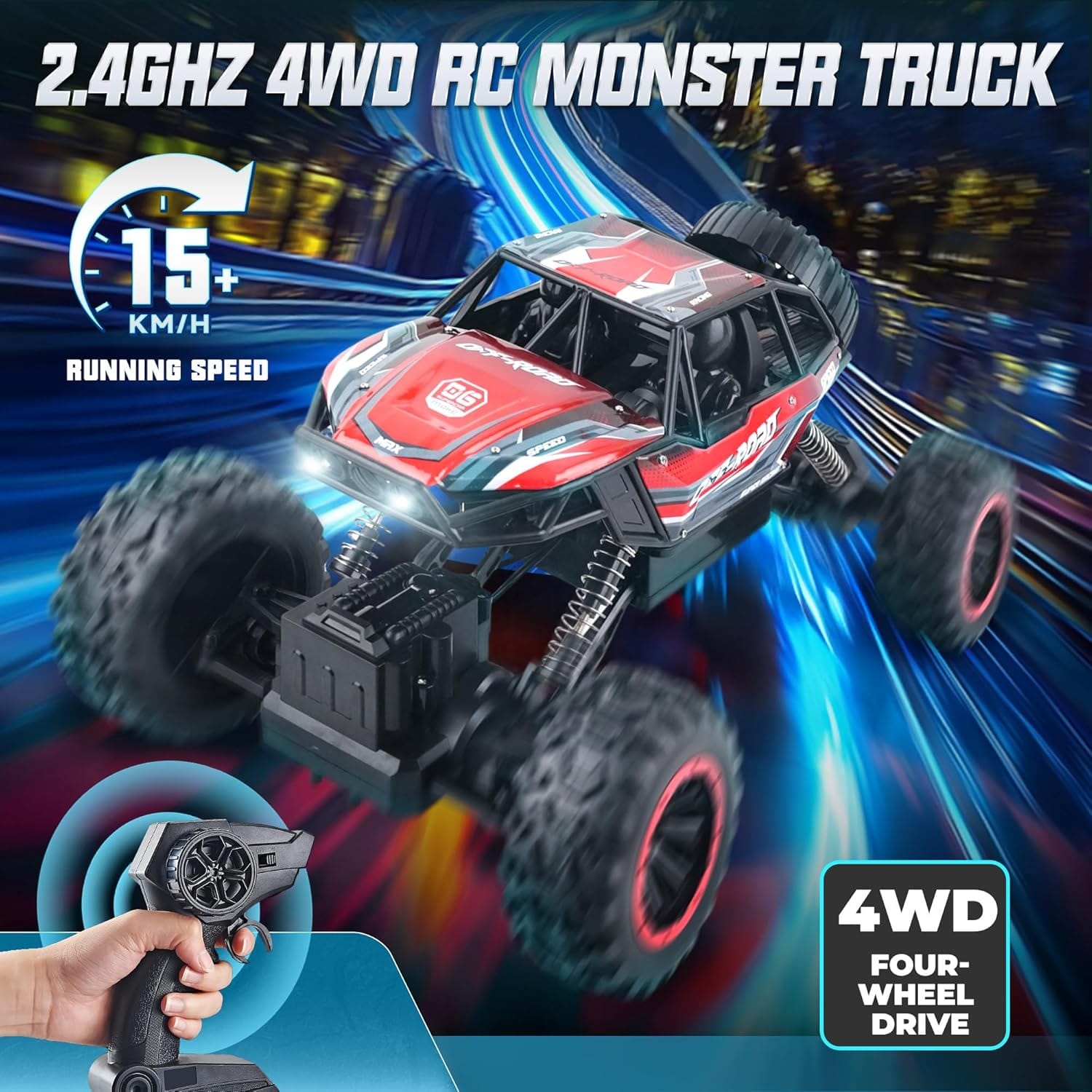 1:12 Monster Truck Metal Alloy with Rechargable Battery Smoke Music and Lights - Tafeen Toys
