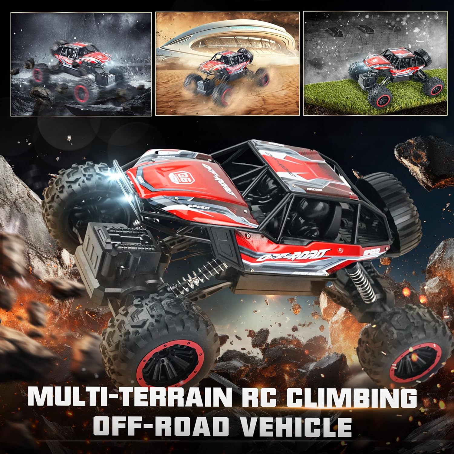 1:12 Monster Truck Metal Alloy with Rechargable Battery Smoke Music and Lights - Tafeen Toys