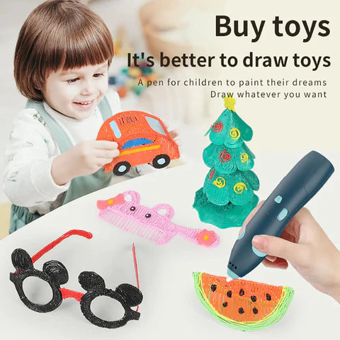 3D Pen with Cute Molds and Plastic Strings with Rechargable Battery