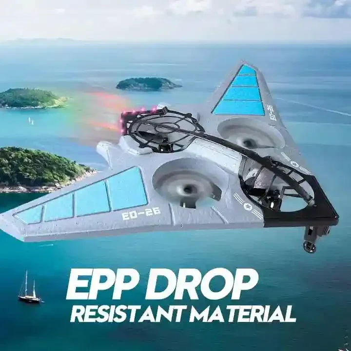 Tafeen Toys EPP drop-resistant drone flying over ocean with islands and boats