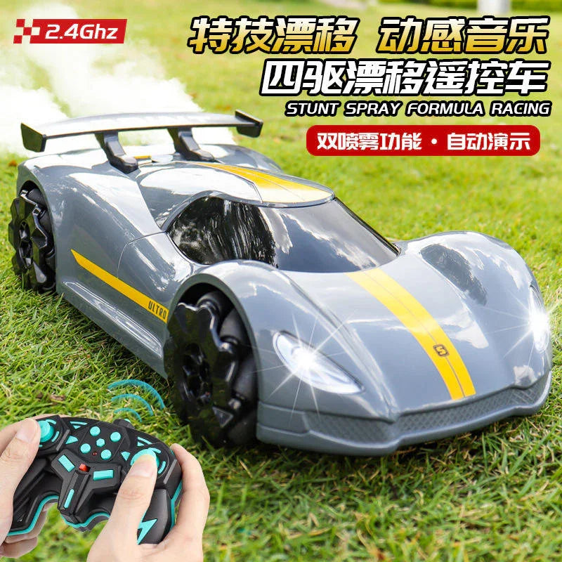 Tafeen Toys remote control stunt spray formula racing car on grass with controller