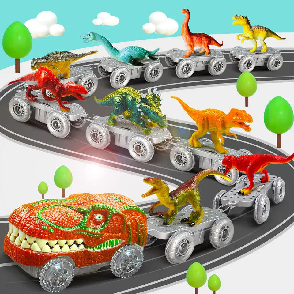 Colorful dinosaur toy cars on a winding track, kids dinosaur toys by Tafeen Toys