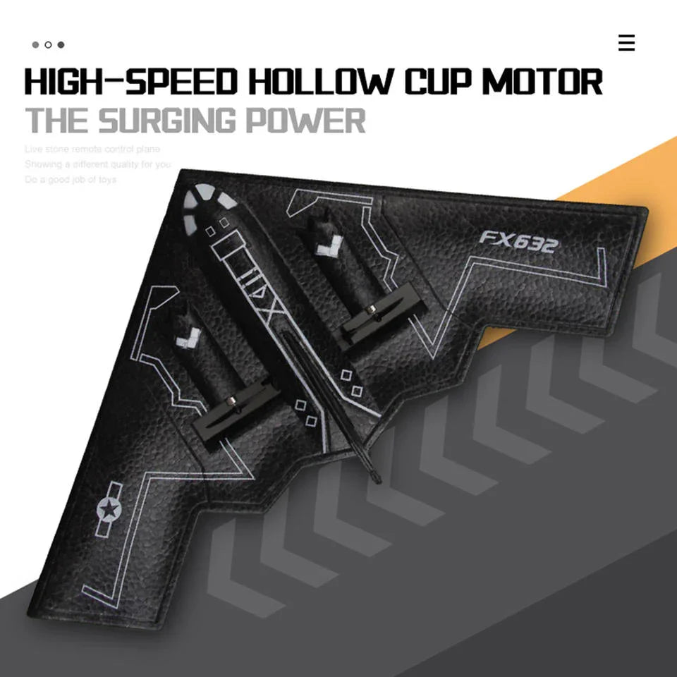 FX632 black remote control toy airplane with high-speed hollow cup motor from Tafeen Toys