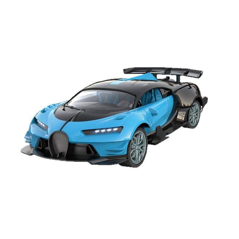 Blue and black toy sports car with rear spoiler from Tafeen Toys on white background