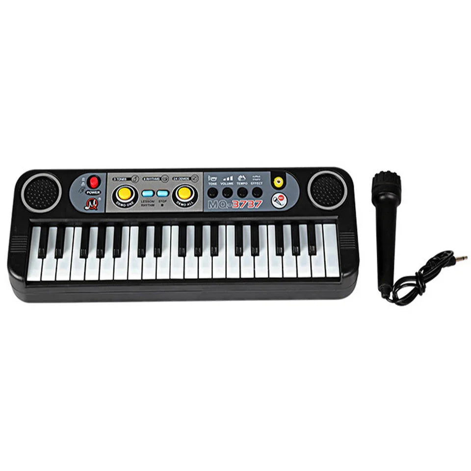 Tafeen Toys black kids electronic keyboard with microphone, 37 keys, and control panel