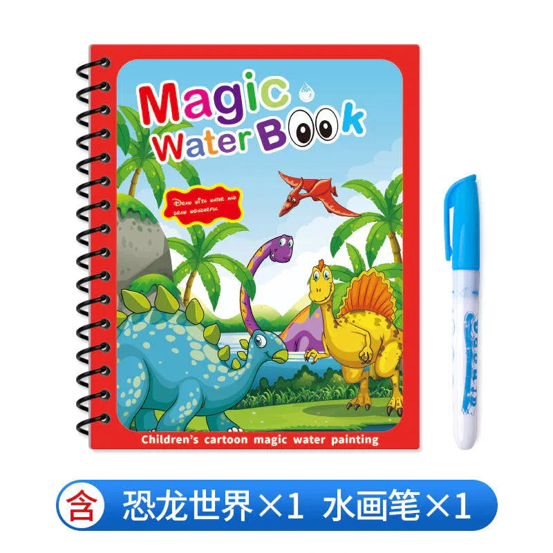 Magic Water Book with cartoon dinosaurs and water pen, Tafeen Toys children's painting kit