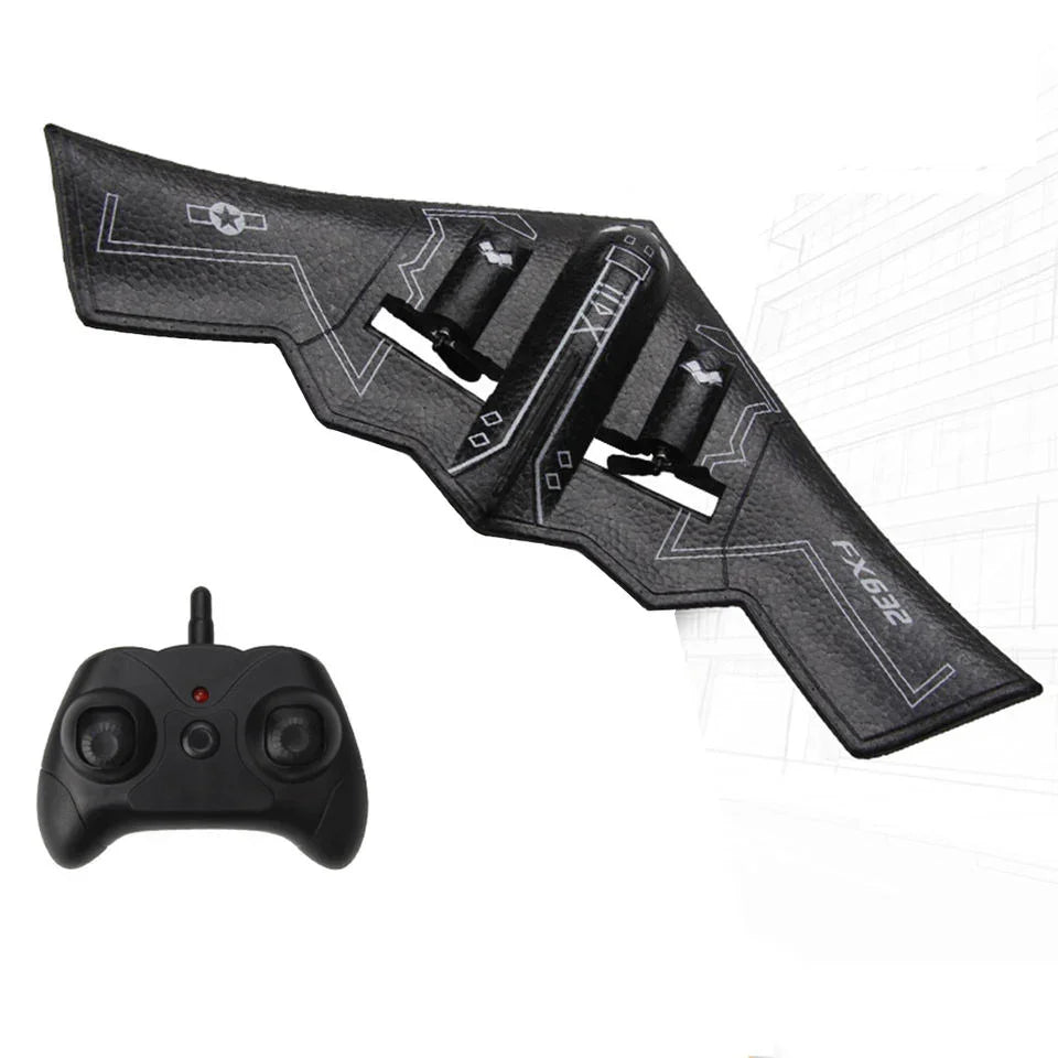 Remote control stealth plane toy with black controller, Tafeen Toys FX632 flying wing design