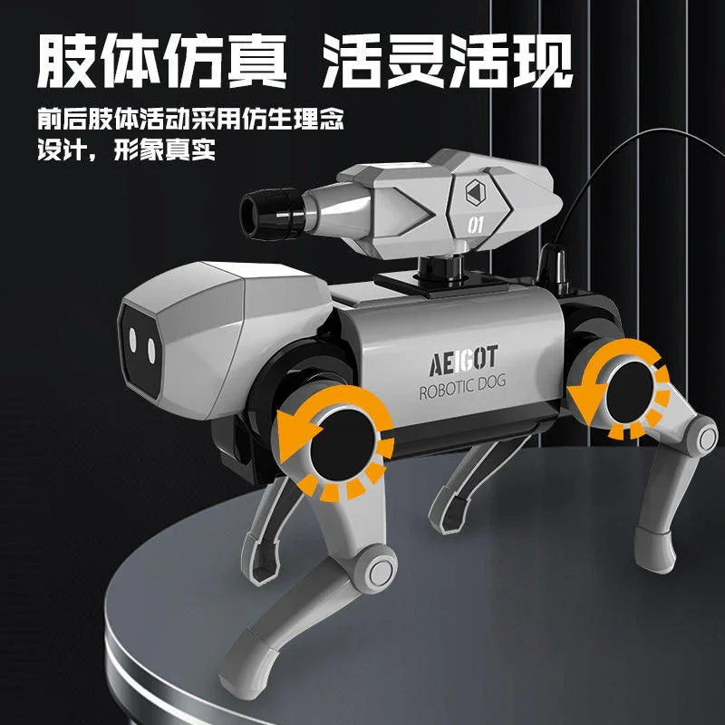 Silver robotic dog toy with jointed legs on display, Tafeen Toys product