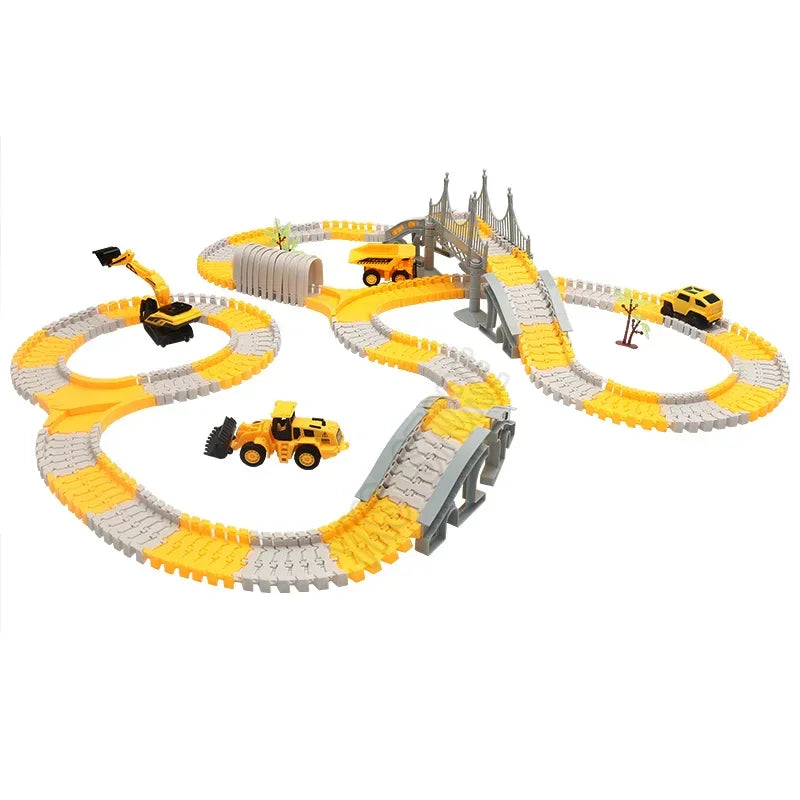 Construction vehicle toy track set with bridges and yellow-gray tracks from Tafeen Toys