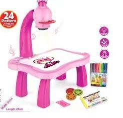 Pink children's drawing projector table toy set with markers and pattern discs, Tafeen Toys