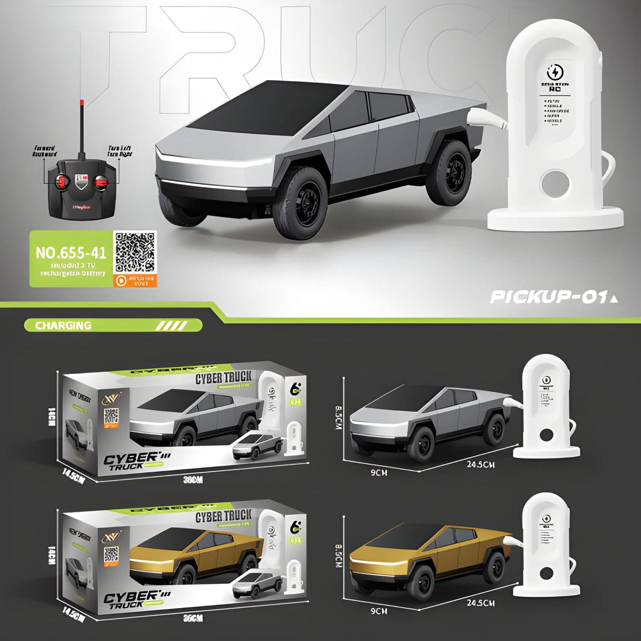 RC Tesla Cyber Truck with EV Station Music Lights and Smoke Effect - Tafeen Toys