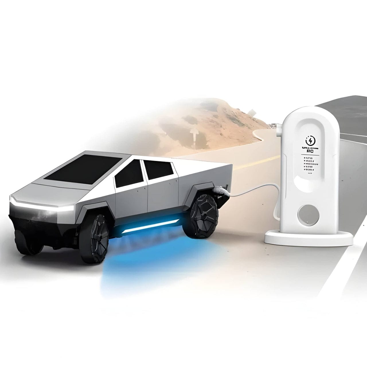 RC Tesla Cyber Truck with EV Station Music Lights and Smoke Effect - Tafeen Toys