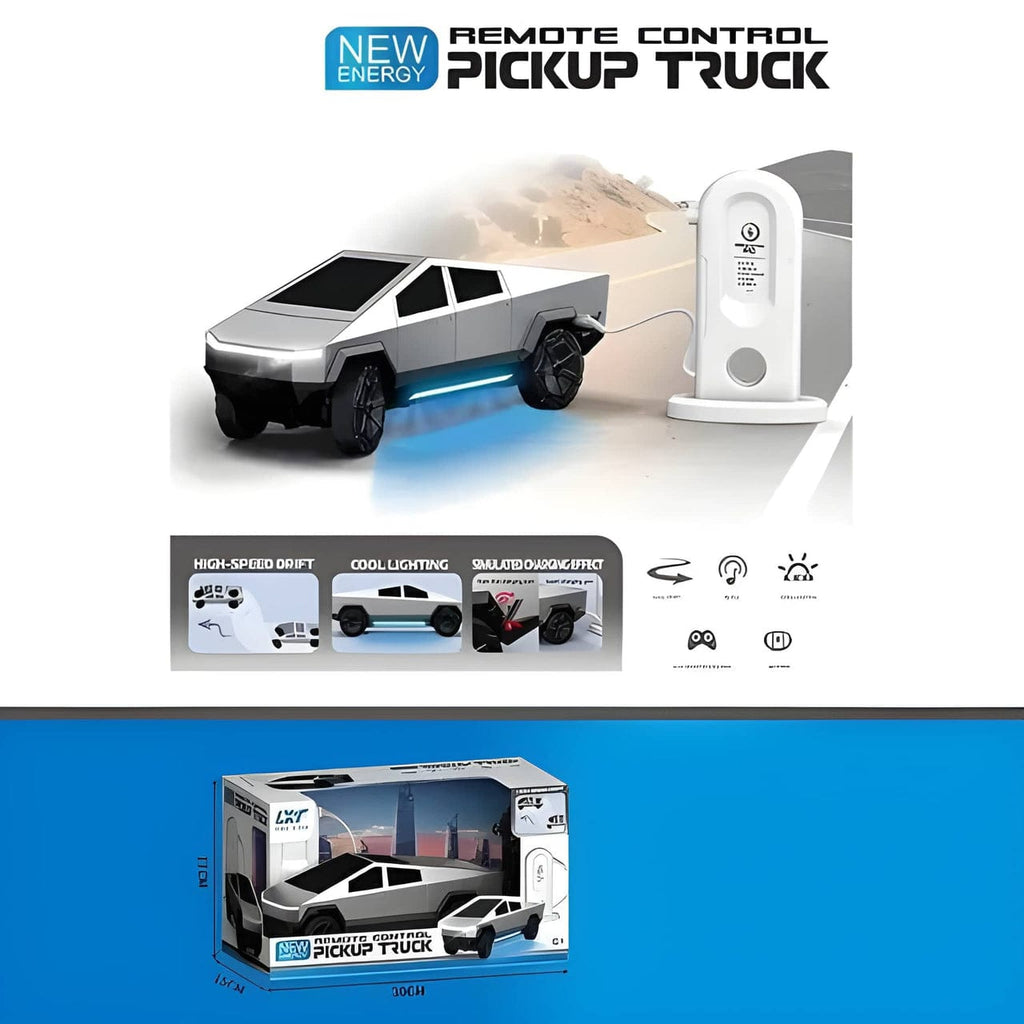 RC Tesla Cyber Truck with EV Station Music Lights and Smoke Effect - Tafeen Toys